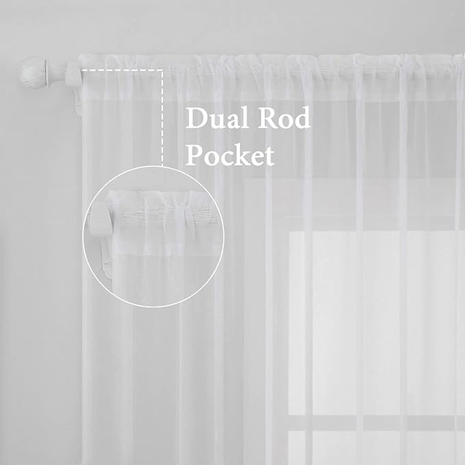 MIULEE 2 Panels Solid Color White Sheer Window Curtains Elegant Window Voile Panels/Drapes/Treatment for Bedroom Living Room (54 X 105 Inches White)