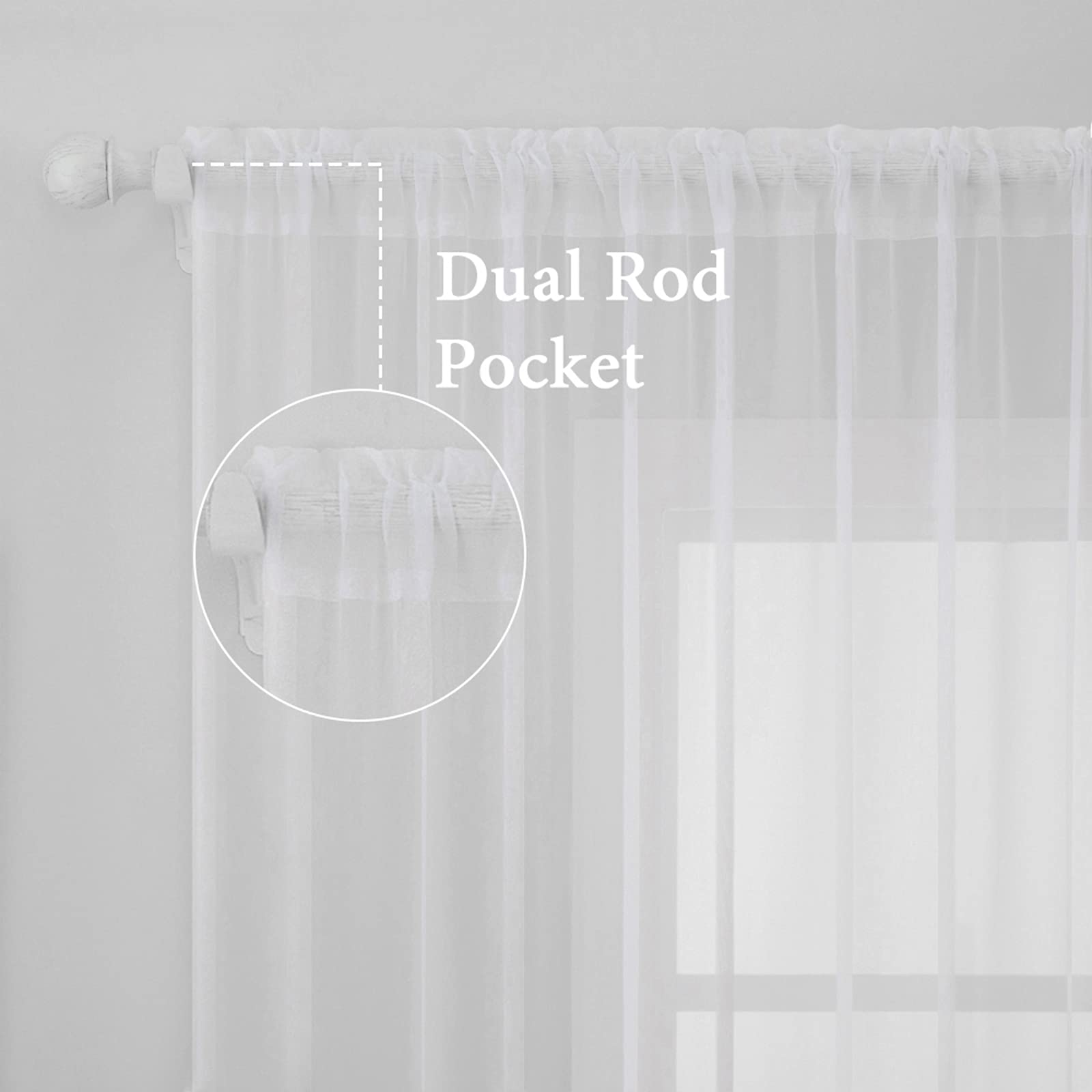 MIULEE 2 Panels White Sheer Curtains for Living Room 54 X 54 Inches