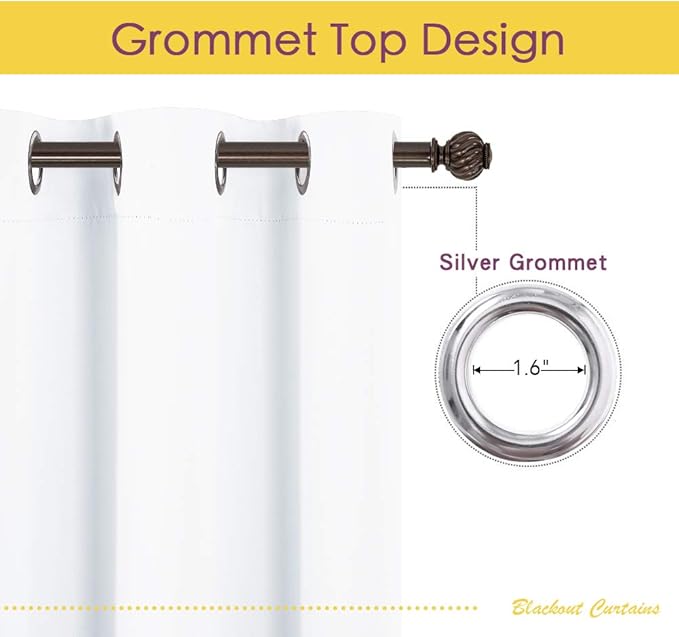 NICETOWN Window Draperies Curtains Panels, Window Treatment Curtains, Grommet Top Small Drapes for Bedroom (2 Panels, 70 by 63, White)