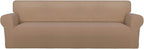 PureFit Super Stretch 4 Seater Sofa Slipcover – Spandex Non Slip Soft Couch Sofa Cover, Washable Furniture Protector with Non Skid Foam and Elastic Bottom for Kids, Pets （XX Large, Camel）