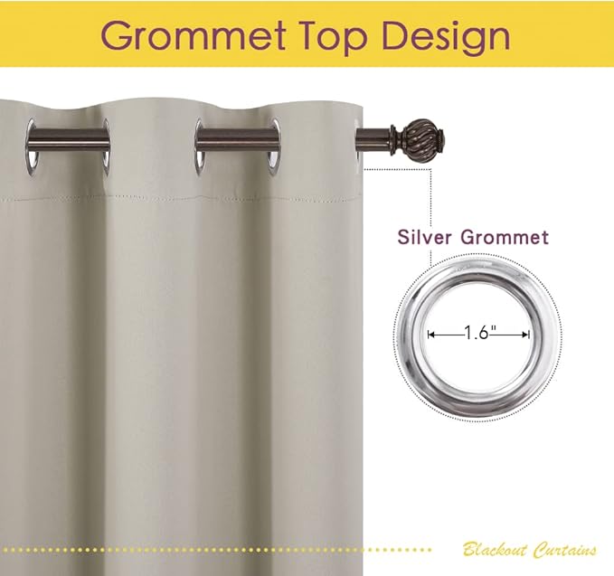 NICETOWN Room Darkening Short Curtain Panels for Cafe, Natural, 2 Panels, W34 x L40 -inch, Thermal Insulated Grommet Room Darkening Draperies/Drapes for Window