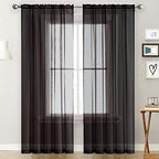 SpaceDresser Basic Rod Pocket Sheer Voile Window Curtain Panels White 1 Pair 2 Panels 60 Width 63 Inch Long for Kitchen Bedroom Children Living Room Yard(Black,60 W x 63 L)