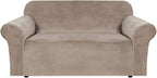 H.VERSAILTEX Stretch Velvet Loveseat Covers for 2 Cushion Couch Covers for Living Room Sofa Covers Slipcovers with Non Slip Straps Bottom, Ultra Thick Comfy Velour (Width 58"-72", Taupe)