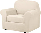 H.VERSAILTEX 2 Piece Couch Cover Stretch Stylish Chair Cover Furniture Cover/Protector Featuring Jacquard Textured Twill Fabric, High Polyester and Spandex Slipcover Machine Washable(Chair, Natural)