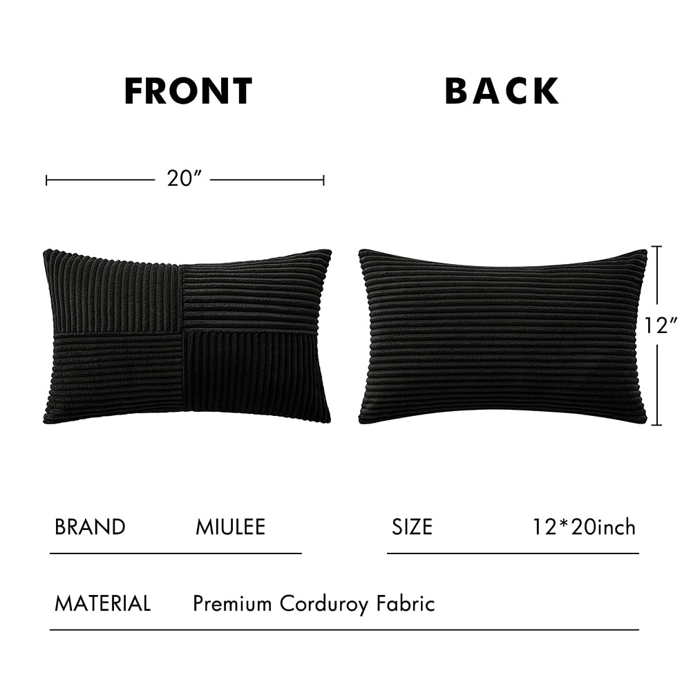 MIULEE Black Decorative Lumbar Throw Pillow Covers 12x20 Inch 2 Pack