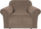 H.VERSAILTEX Stretch Velvet Armchair Cover Couch Covers 1 Cushion Chair Slipcover for Living Room Furniture Cover Crafted from Thick Comfy Rich Velour (Chair 31"-49", Coco Mocha)