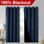 NICETOWN Extra Long Truly Blackout Drapes for Hall and Villa, 46-inch Width Each Panel, 45-inch Length, Navy, 2 Pieces, 100% Blackout Window Curtain Panels with Black Lined for Night Shift Worker