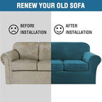H.VERSAILTEX High Stretch Sofa Slipcover 4 Piece Cover Velvet Furniture Protector Form Fit Thick Velvet Extra Large Sofa Cover for 3 Cushion Couch Width Up to 97 Inch (Large Sofa, Peacock Blue)