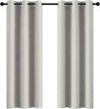 Yakamok Room Darkening Blackout Curtains Thermal Insulated Grommet Curtain Panels for Bedroom, 42W x 72L, Light Beige, 2 Panels