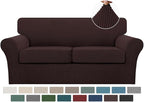 Turquoize 3 Piece Sofa Covers For 2 Cushion Couch Sofa Slipcover Soft Couch Cover For Dogs-Washable Sofa Furniture Covers With 2 Individual Cushion Covers, Feature Thick Fabric (2 Cushion Sofa, Brown)