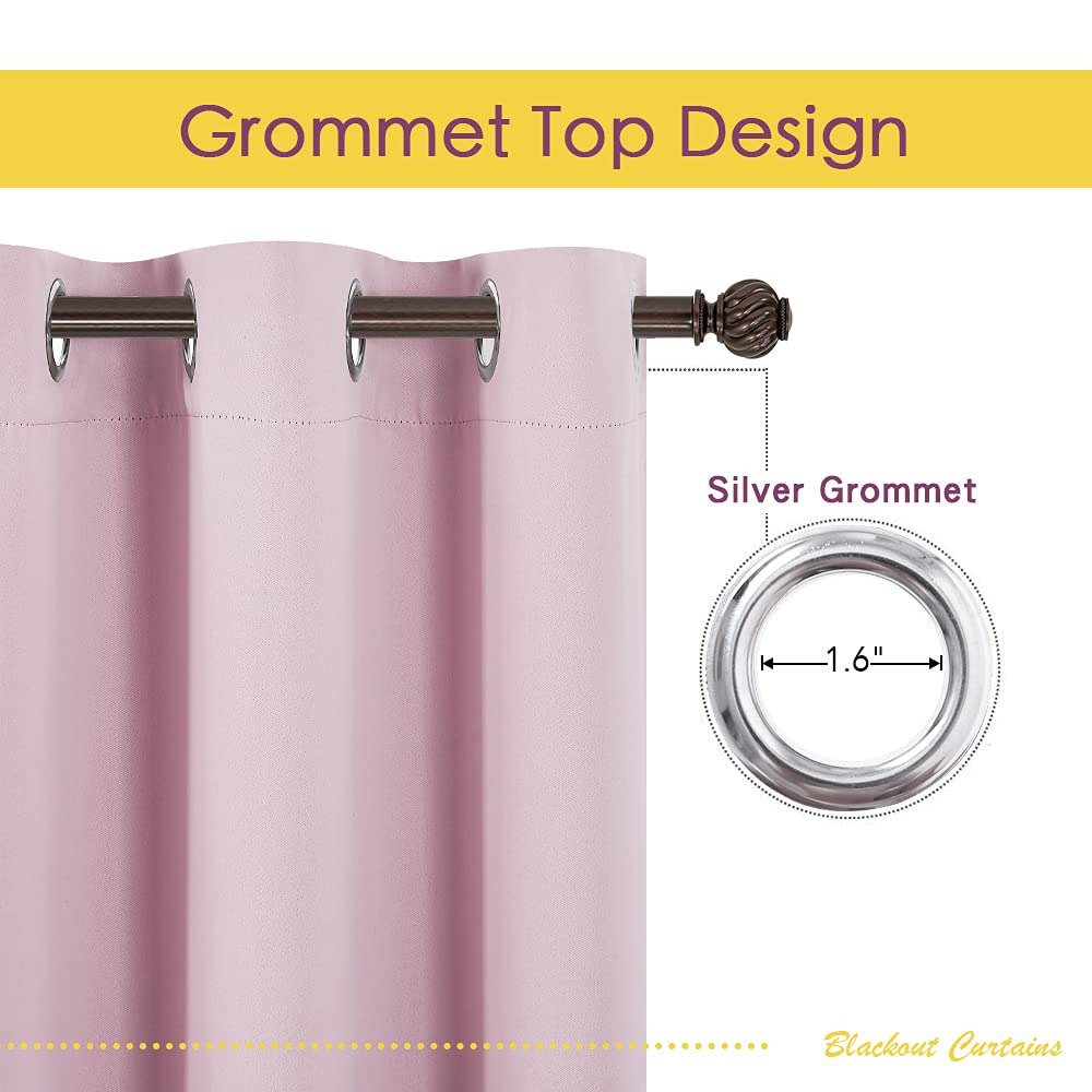 NICETOWN Blackout Window Curtains 60 inch Length 2 Panels, 34 x 60 Inch, Baby Pink, Grommet Top Room Darkening Thermal Insulated Solid Vertical Drapes for Bedroom/Kid Room