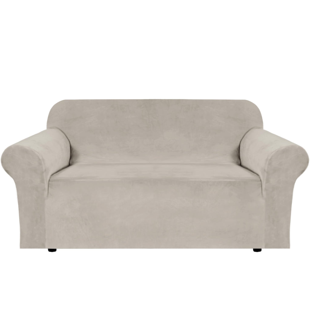 H.VERSAILTEX Stretch Velvet Loveseat Covers for 2 Cushion Couch Covers for Living Room Sofa Covers Slipcovers with Non Slip Straps Bottom, Ultra Thick Comfy Velour (Width 58"-72", French Oak)