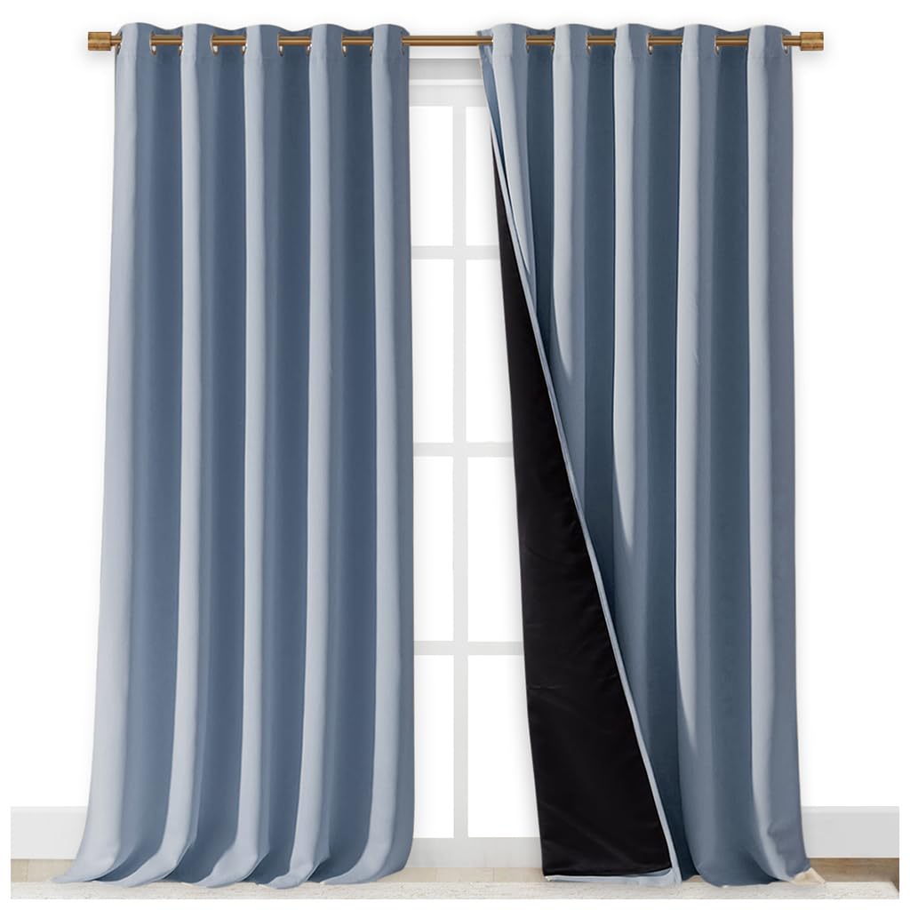 NICETOWN Full Shading Curtains for Windows, Vintage Blue, Pack of 2, 70 inches W x 95 inches L, Super Heavy-Duty Black Lined Blackout Curtains for Bedroom, Privacy Assured Window Treatment