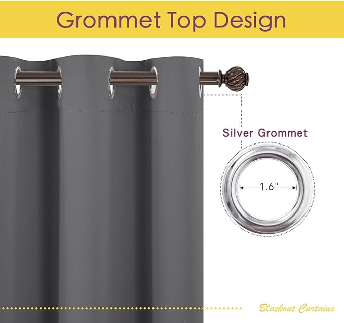 NICETOWN Grey Blackout Curtain Panels for Bedroom, 2 Panels, W42 x L60 inches, Grey, Thermal Insulated Grommet Top Blackout Draperies and Drapes