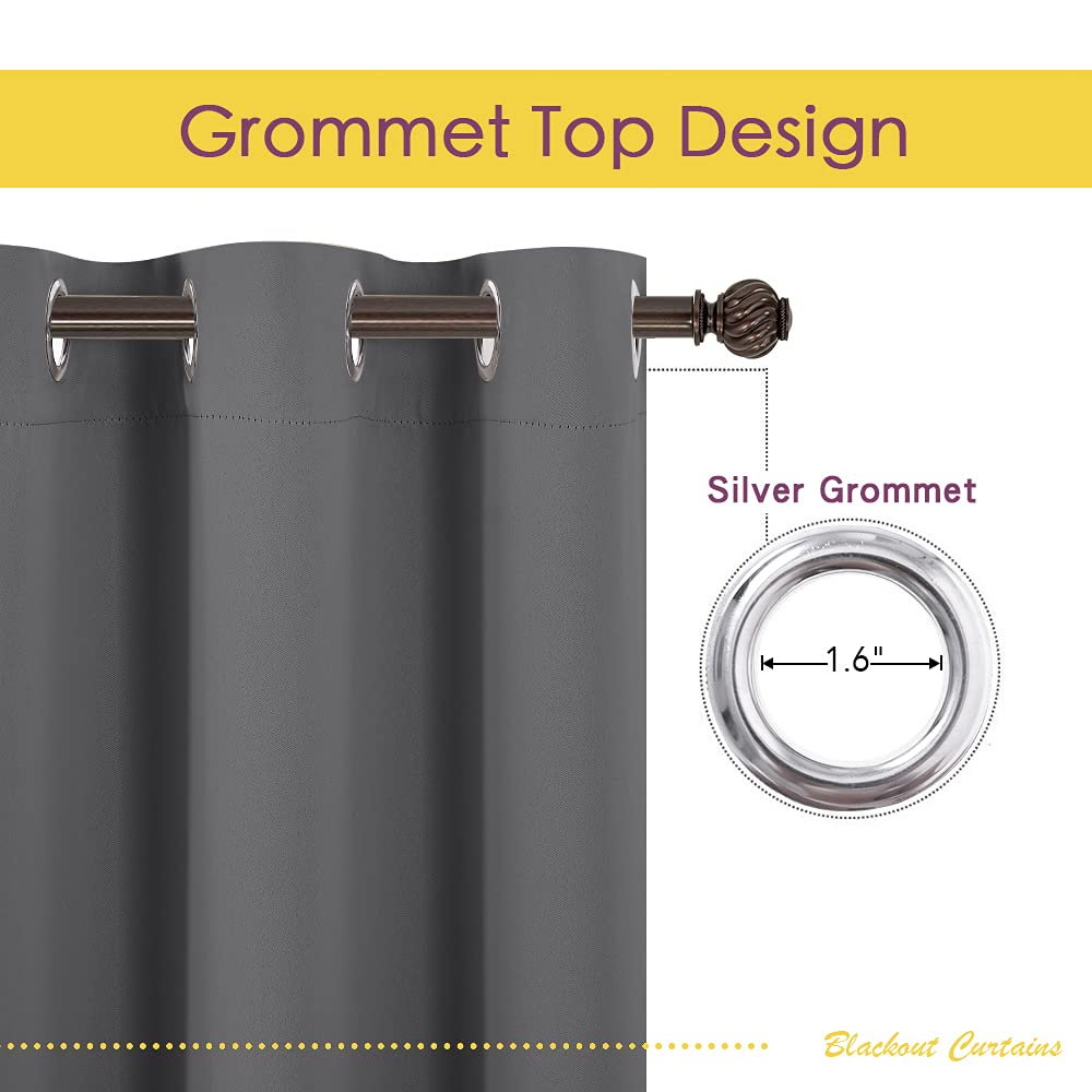 NICETOWN Grey Blackout Curtain Panels for Bedroom, Thermal Insulated Grommet Top Blackout Draperies and Drapes for Basement (2 Panels, W70 x L63-inch, Grey)