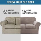 H.VERSAILTEX Velvet 4 Piece High Stretch Sofa Slipcover Cover Furniture Protector Form Fit Luxury Thick Velvet Extra Large Sofa Cover for 3 Cushion Couch Width Up to 105 Inch (XL Sofa, Taupe)