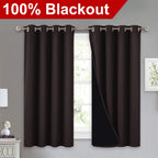 NICETOWN Truly Blackout Curtains 54 inches Length, 2 Thick Layers Completely Blackout Window Treatment Thermal Insulated Lined Drapes for Basement Window (Brown, 1 Pair, 52 inches Width Each Panel)
