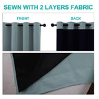 NICETOWN 100% Blackout Short Curtains with Black Liners, 2 Panels, 37" W by 50" L, Greyish Blue, Solid Thermal Insulated Full Blackout 2-Layer Lined Drapes, Energy Efficiency Window Drapes for Bedroom