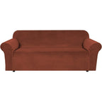 H.VERSAILTEX Stretch Velvet Sofa Covers for 3 Cushion Couch Covers Furniture Protector Soft with Non Slip Elastic Bottom, Crafted from Thick Comfy Rich Velour (Large Sofa 90"-97", Rust)