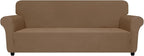 ZNSAYOTX Oversized Super Stretch Couch Cover (92"-115"), New Striped Sofa Covers Comfortable & Durable, Dog Cat Pets Friendly Extra Large Spandex Sofa Slipcovers (Light Coffee, XL Sofa)