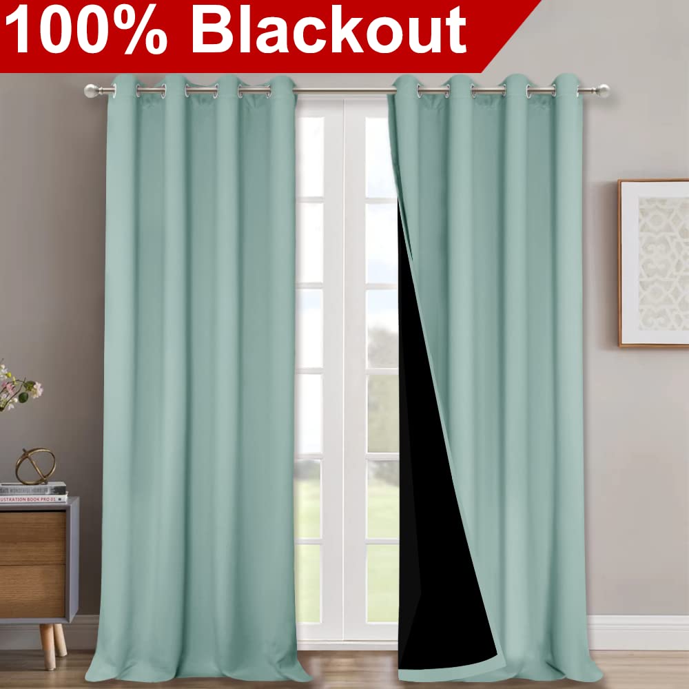 NICETOWN Aqua Blue 100% Blackout Curtain Set, Thermal Insulated & Energy Efficiency Window Draperies for Guest Room, Full Shading Panels for Shift Worker and Light Sleepers, 52W x 120L, 2 PCs
