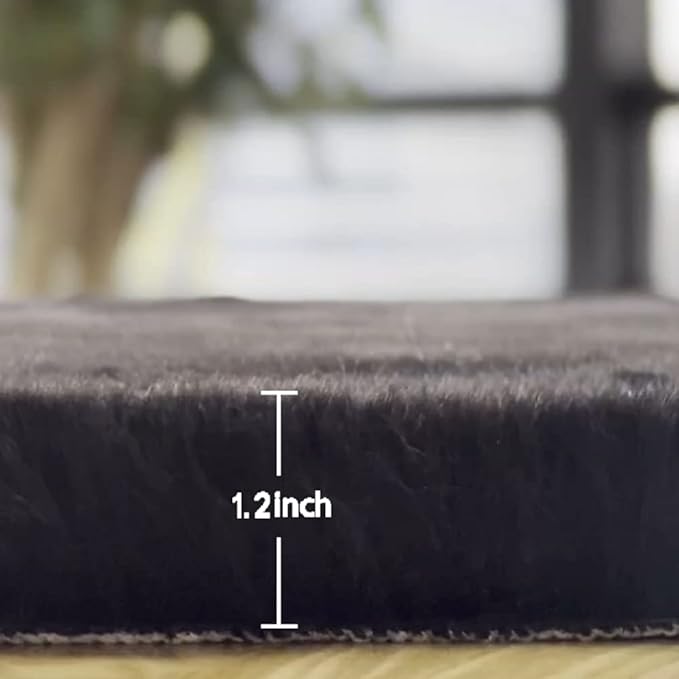 ORINOVA Black Round Rugs 8ft Machine Washable Rabbit Fur Area Rug Large Circle Rugs for Bedroom Faux Sheepskin Rug Cushion Living Room Décor