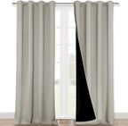 NICETOWN Natural 100% Blackout Curtains for Windows, Pack of 2, 52 inches W x 102 inches L, Super Heavy-Duty Black Lined Total Darkness Drapes for Bedroom, Privacy Assured Window Treatment for Patio