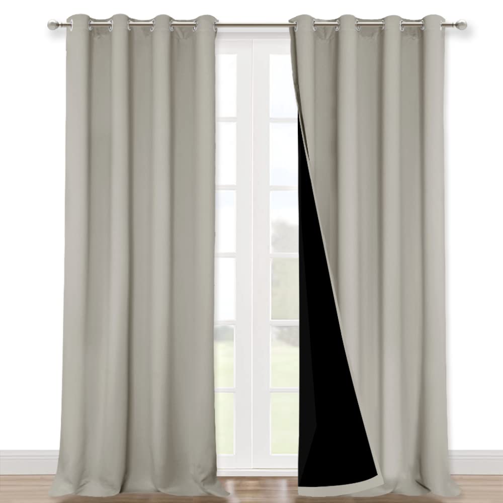 NICETOWN Natural 100% Blackout Curtains for Windows, Pack of 2, 52 inches W x 120 inches L, Super Heavy-Duty Black Lined Total Darkness Drapes for Bedroom, Privacy Assured Window Treatment for Patio