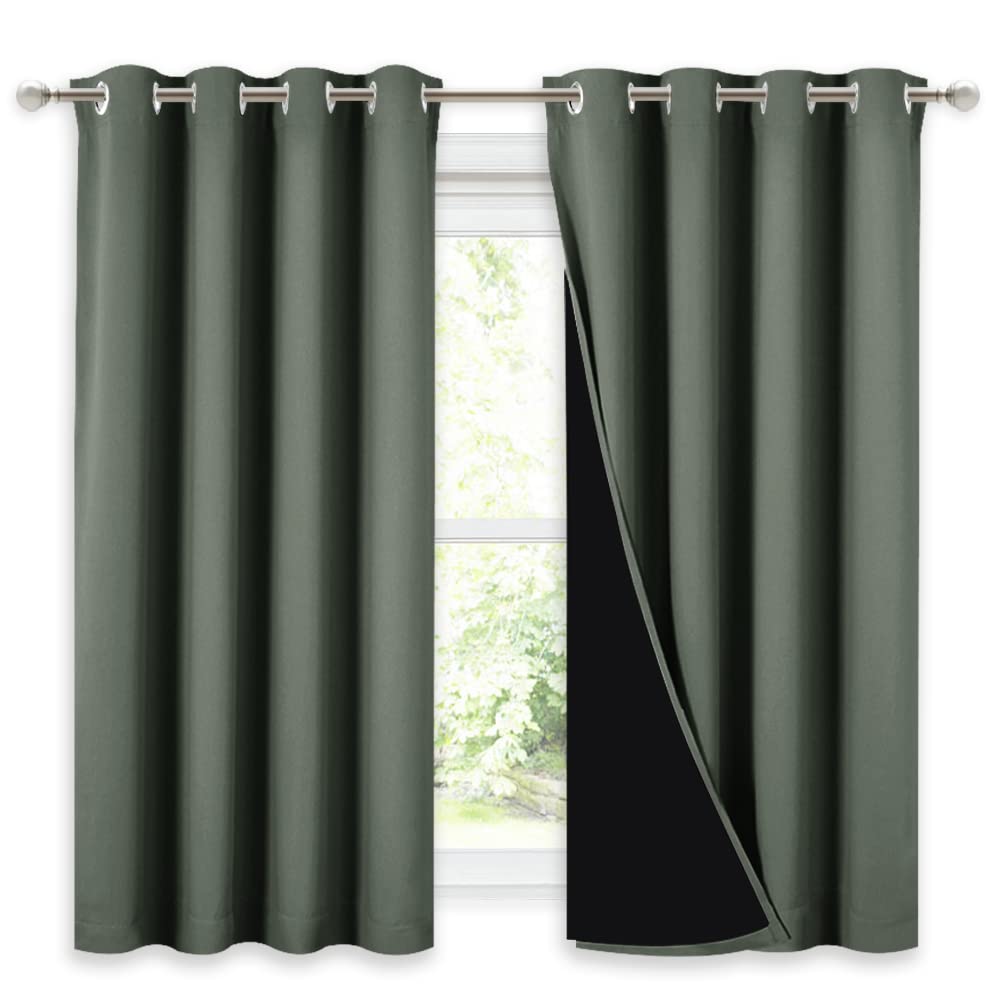 NICETOWN 100% Blackout Curtains 54 inches Long, Double-Deck Completely Blackout Window Treatment Thermal Insulated Lined Drapes for Small Window (Dark Mallard, 1 Pair, 52 inches Width Each Panel)