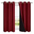 NICETOWN 100% Blackout Panels, Thermal Insulated Black Liner Curtains for Kitchen Room, Cold Blocking Drapes for Window Decoration (Set of 2, Burgundy Red, 42-inch Wide by 63-inch Long)
