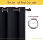 NICETOWN Bathroom Blackout Curtains and Drapes, Black Solid Thermal Insulated Grommet Blackout Drapery Panels for Window (2 Panels, 70 inches Wide by 63 inches Long, Black)