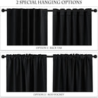 PONY DANCE Blackout Curtains for Kitchen - Light Blocking Thermal Insulated Back Tab Draperies Energy Saving/Short Window Treatments, 52 Wide by 63 inch Drop, Black, Double Panels