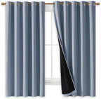 NICETOWN 100% Blackout Lined Curtains, Vintage Blue, 1 Pair, 70" Width x 63" Length Each Panel, 2 Thick Layers Completely Blackout Window Treatment Thermal Insulated Drapes for Kitchen/Bedroom