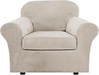 H.VERSAILTEX Rich Velvet Stretch 2 Piece Cover Chair Slipcover Sofa Cover Furniture Protector Couch Soft with Elastic Bottom Chair Couch Cover Width Up to 49 Inch (Chair, French Oak)