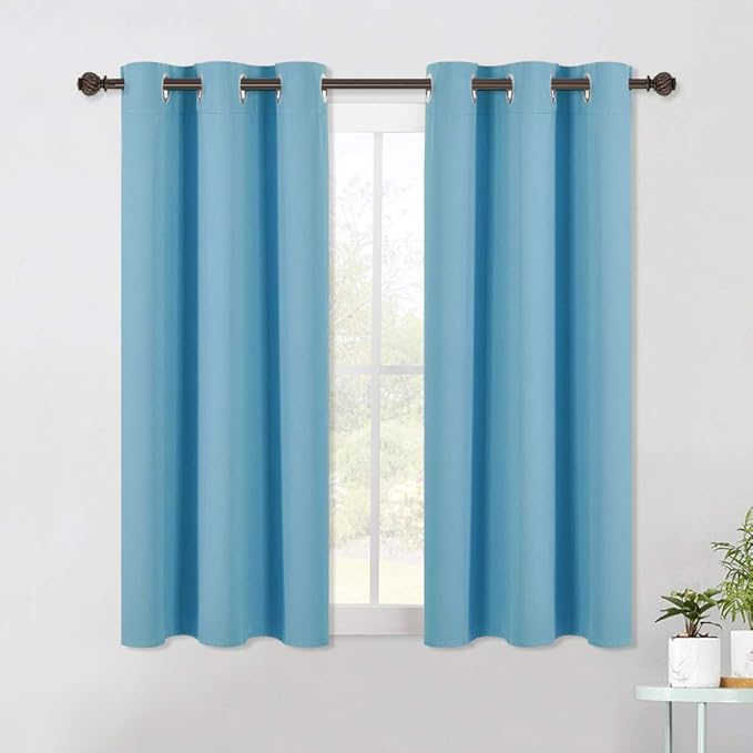 NICETOWN Blackout Draperies Curtains for Kids Room, Window Treatment Thermal Insulated Solid Grommet Blackout Drape Panels for Bedroom (Set of 2, 42 by 54 Inch, Teal Blue)