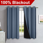NICETOWN 100% Blackout Window Curtain Panels, Stone Blue, 2 Pieces, 37" Wide Each Panel, Heat and Full Light Blocking Drapes with Black Liner for Nursery, 50" Drop Thermal Insulated Draperies