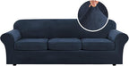 H.VERSAILTEX Velvet 4 Piece High Stretch Sofa Slipcover Sofa Cover Furniture Protector Form Fit Luxury Thick Velvet Extra Large Sofa Cover for 3 Cushion Couch Width Up to 105 Inch (XL Sofa, Navy)