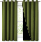 NICETOWN 100% Blackout Curtains 45 inches Long, Olive Green, 1 Pair, 52 inches Width Each Panel, 2 Thick Layers Completely Blackout Window Treatment Thermal Insulated Lined Drapes for Small Window