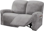 ULTICOR Reclining Love Seat Slipcover, 48" - 65" L, 6-Piece Velvet Stretch Loveseat Reclining Sofa Covers, 2 seat Love seat Recliner Cover, Thick, Soft, Washable (Light Grey)