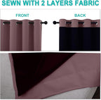 NICETOWN 100% Blackout Short Curtains with Black Liners, 2 Panels, 37" W by 40" L, Dry Rose, Solid Thermal Insulated Full Blackout 2-Layer Lined Drapes, Energy Efficiency Window Draperies for Bedroom