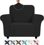 ZNSAYOTX Chair Cover with Arms (30"-47"), New Striped Sofa Chair Covers for Living Room, Dogs Pet Friendly Anti-Slip Chair Protector Spandex Armchair Slipcovers (Black, Chair)