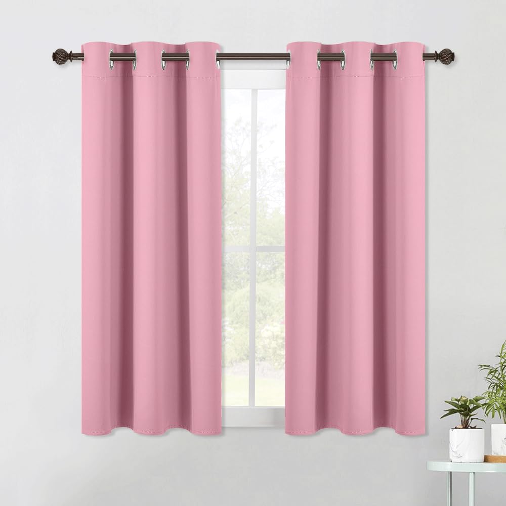 NICETOWN Blackout Window Curtains 60 inch Length 2 Panels, 34 x 60 Inch, Rouge Pink, Grommet Top Room Darkening Thermal Insulated Solid Vertical Drapes for Bedroom/Kid Room