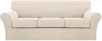 Turquoize 4 Piece Sofa Covers for 3 Cushion Couch Sofa Slipcover Soft Couch Cover for Dogs Washable Furniture Cover with 3 Individual Large Cushion Covers Feature Fabric (Large Sofa, Biscotti Beige)