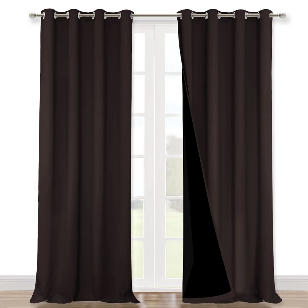 NICETOWN 100% Blackout Blinds, Set of 2, 46" x 96", Brown, Laundry Room Decor Window Treatment Curtains for Large Patio Sliding Door, Thermal Insulated Curtains for Bedroom