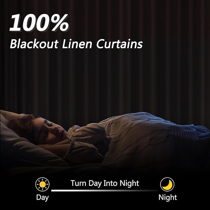 Extra Long 100% Blackout Linen Curtains for Bedroom 106 Inches Long Natural Cream Black Out Curtain Back Tab Thermal Insulated Room Darkening Window Drapes for Living Room 2 Panels Beige Ivory 52x106