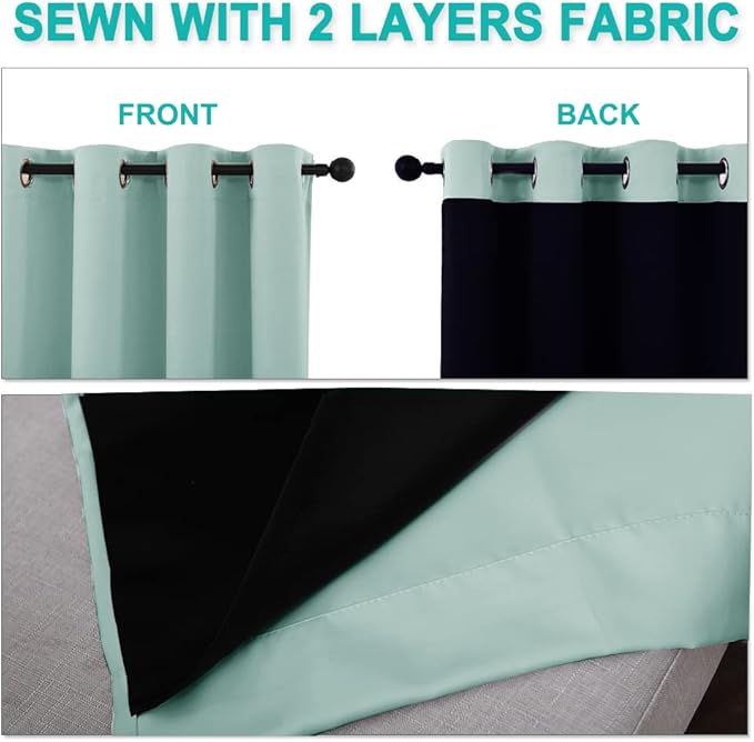 NICETOWN 100% Blackout Blinds, Set of 2, 46" x 96", Aqua Blue, Laundry Room Decor Window Treatment Curtains for Large Patio Sliding Door, Thermal Insulated Curtains for Bedroom