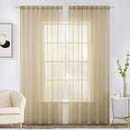 MIULEE 2 Panels Solid Color Sheer Window Curtains Elegant Window Voile Panels/Drapes/Treatment for Bedroom Living Room (54X72 Inches Beige)