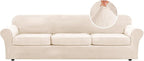 H.VERSAILTEX Modern Velvet Plush 4 Piece High Stretch Sofa Slipcover Furniture Protector Form Fit Velvet Extra Large Sofa Cover for 3 Cushion Couch Width Up to 105 Inch (XL Sofa, Cream)