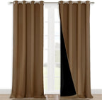 NICETOWN 100% Blackout Curtains for Windows, Pack of 2, Gold Brown, 52" W x 102" L, Super Heavy-Duty Black Lined Total Darkness Drapes for Bedroom, Privacy Assured Window Treatment for Patio