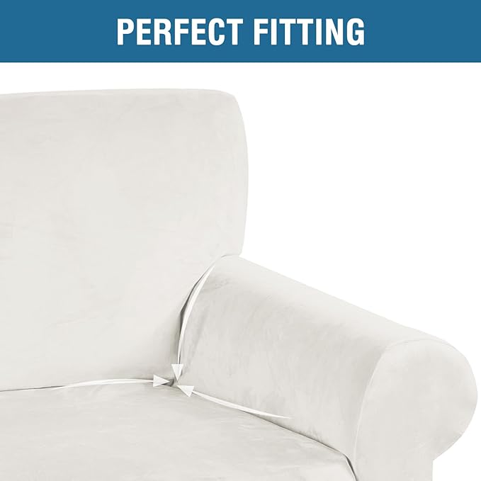 H.VERSAILTEX Stretch Velvet Armchair Cover Couch Covers 1 Cushion Chair Slipcover for Living Room Furniture Cover Crafted from Thick Comfy Rich Velour (Chair 31"-49", Porcelain White)